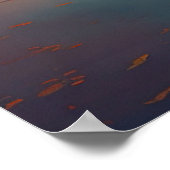 山を背景に湖に沈むサンセットボート ポスター (角)