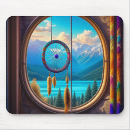 山を見下ろす窓のドリームキャッチャー マウスパッド