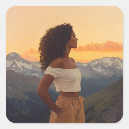 山を見下ろす茶色の女性 スクエアシール
