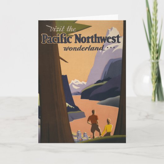 山を見渡すヴィンテージ旅行のポスター カード (正面)