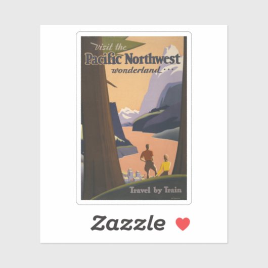 山を見渡すヴィンテージ旅行のポスター シール (シート)