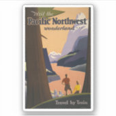 山を見渡すヴィンテージ旅行のポスター シール (正面)