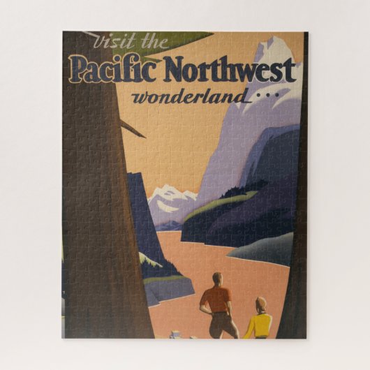 山を見渡すヴィンテージ旅行のポスター ジグソーパズル (縦)