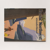 山を見渡すヴィンテージ旅行のポスター ジグソーパズル (横)