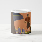山を見渡すヴィンテージ旅行のポスター ジャンボコーヒーマグカップ (正面)