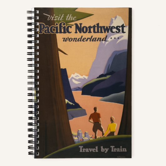 山を見渡すヴィンテージ旅行のポスター ノートブック (正面)