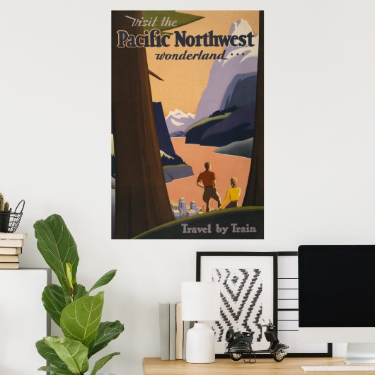 山を見渡すヴィンテージ旅行のポスター ポスター (ホームオフィス)