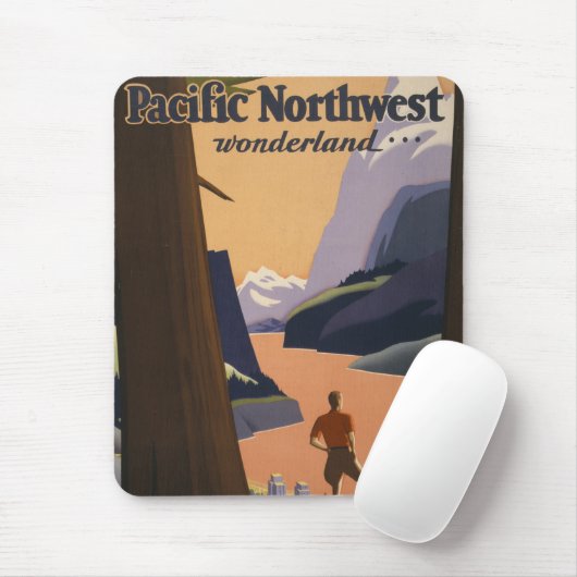 山を見渡すヴィンテージ旅行のポスター マウスパッド (マウス)