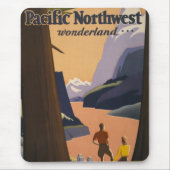 山を見渡すヴィンテージ旅行のポスター マウスパッド (正面)