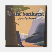 山を見渡すヴィンテージ旅行のポスター マグネット (正面)