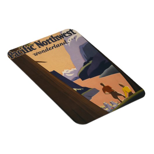 山を見渡すヴィンテージ旅行のポスター マグネット (右側)