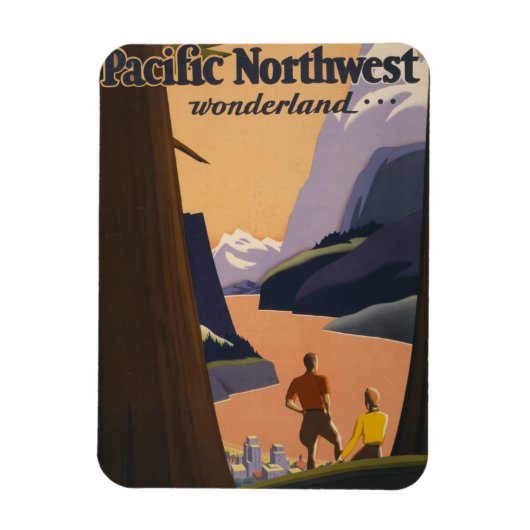 山を見渡すヴィンテージ旅行のポスター マグネット (縦)