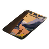 山を見渡すヴィンテージ旅行のポスター マグネット (左側)