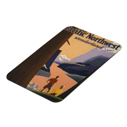 山を見渡すヴィンテージ旅行のポスター マグネット (左側)