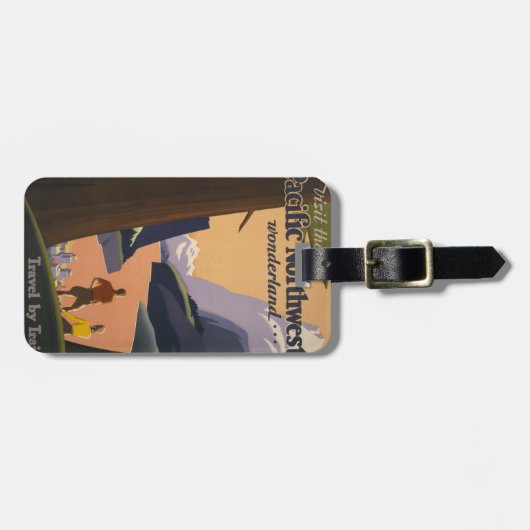 山を見渡すヴィンテージ旅行のポスター ラゲッジタグ (正面横)