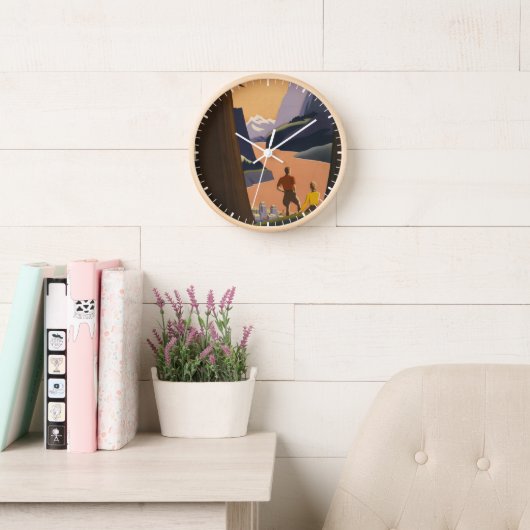 山を見渡すヴィンテージ旅行のポスター 壁時計 (読書スペース)