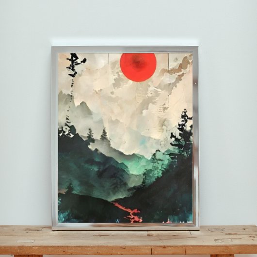 山を越える燃え盛る日威厳のあるの出 フォトプリント           