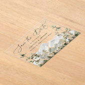 山エバ素朴ーグリーンフォレストの日付を保存 アクリル招待状 (レイダウン)