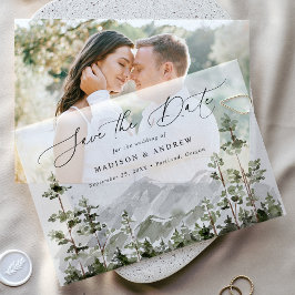 山エバ素朴ーグリーンフォレストの日付を保存 ベラム紙招待状