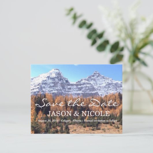 山エレガントの結婚式の日付はがきを保存 案内ポストカード (スタンド正面)