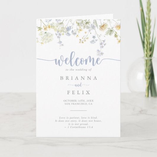 山エレガント花カラフル折り結婚式 プログラム (正面)