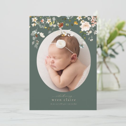 山エレガント草の卵形写真誕生のお知らせ 招待状 (スタンド正面)