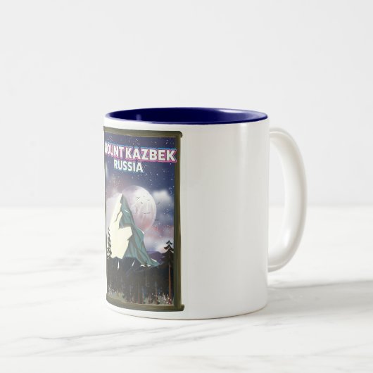 山カズベッロシアのク旅行ポスター。 ツートーンマグカップ (正面右)