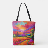 山カラフルの夕日の風景絵を描ズ トートバッグ (裏面)