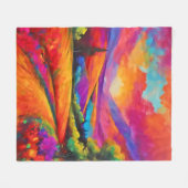 山カラフルの夕日の風景絵を描ズ フリースブランケット (正面(横))