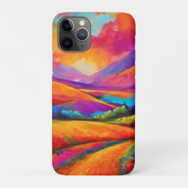 山カラフルの夕日の風景絵を描ズ iPhone 11 PROケース