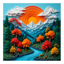 山カラフルの風景と川、木