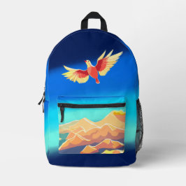 山カラフル飛んでいるの上の鳥 プリントバックパック