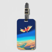 山カラフル飛んでいるの上の鳥 ラゲッジタグ (正面縦)