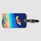 山カラフル飛んでいるの上の鳥 ラゲッジタグ (正面横)