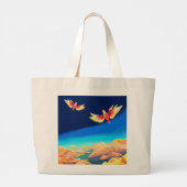 山カラフル飛んでいるの上の鳥 ラージトートバッグ (裏面)