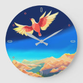 山カラフル飛んでいるの上の鳥 ラージ壁時計 (正面)