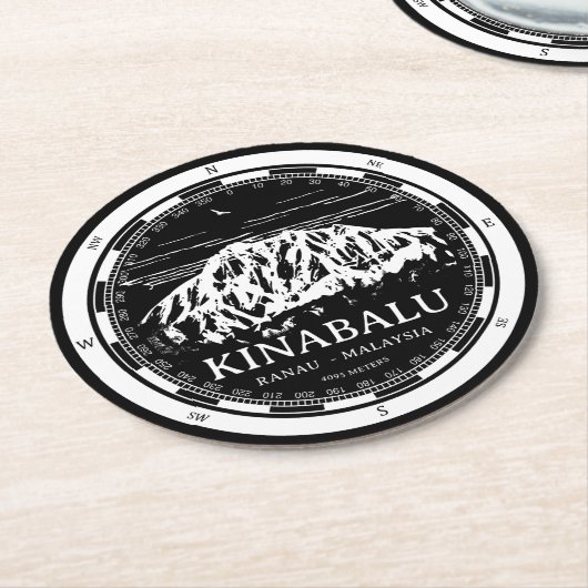 山キナバルラナウマレーシアサバイラストレーション ラウンドペーパーコースター (アングル)