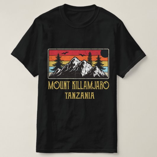 山キリマンジャロタンザニアヴィンテージレトロ登山 Tシャツ (デザイン正面)