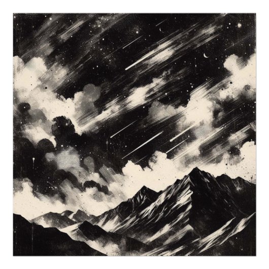 山グランジの風景、白黒テクスチャ フォトプリント            (正面)