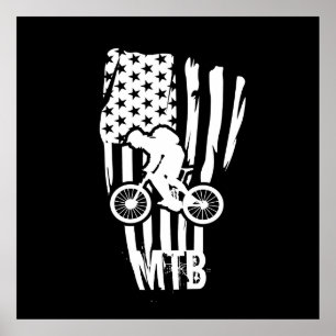 山サイクリング米国旗 ポスター