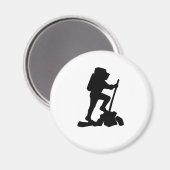 山シンプルハイキングマンブラックシルエット マグネット (正面/裏面)