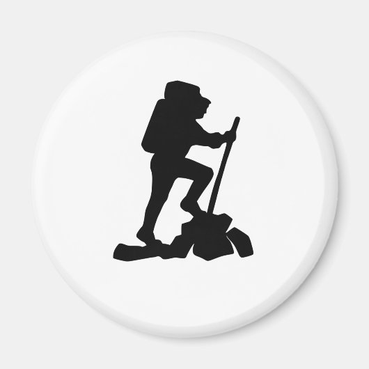 山シンプルハイキングマンブラックシルエット マグネット (正面)