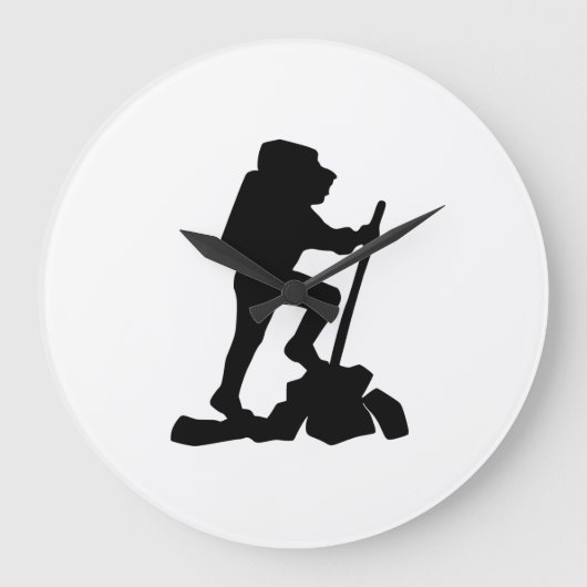 山シンプルハイキングマンブラックシルエット ラージ壁時計 (正面)