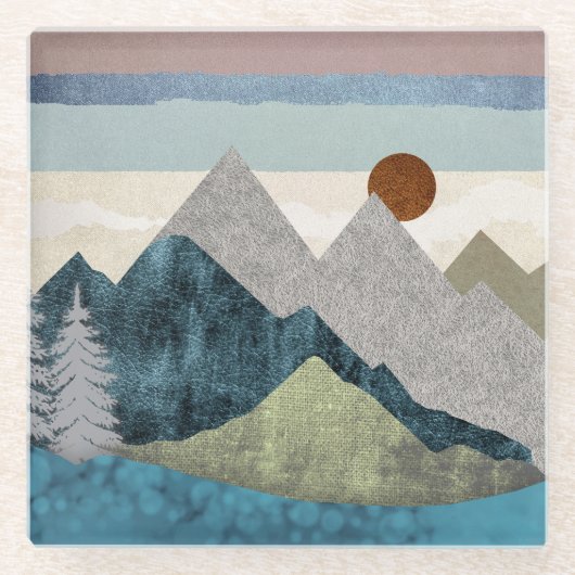 山ストライプの空 ガラスコースター (正面)