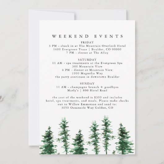 山バチェロレッテ週末の旅程招待状 招待状 (裏面)