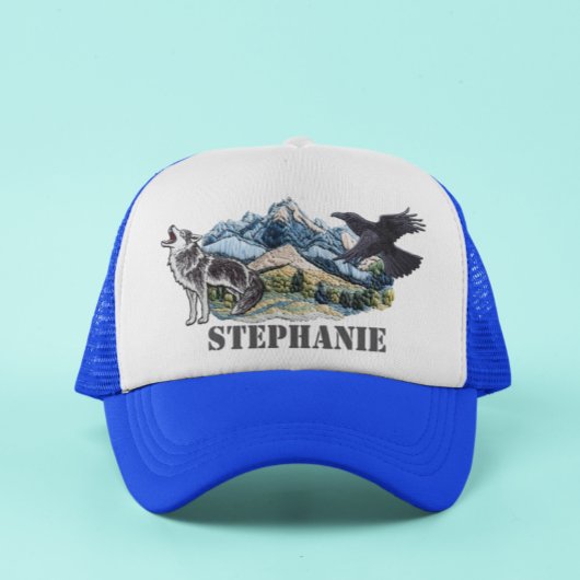 山パッフェイクツウルフレイブンパーソナライズされた キャップ