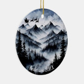 山パーソナライズされたの上の水色サンタ セラミックオーナメント (右)