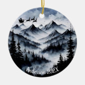 山パーソナライズされたの上の水色サンタ セラミックオーナメント (正面)