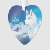 山パーソナライズされたを持つハスキー犬 オーナメント (正面)