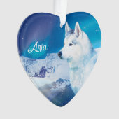 山パーソナライズされたを持つハスキー犬 オーナメント (正面)